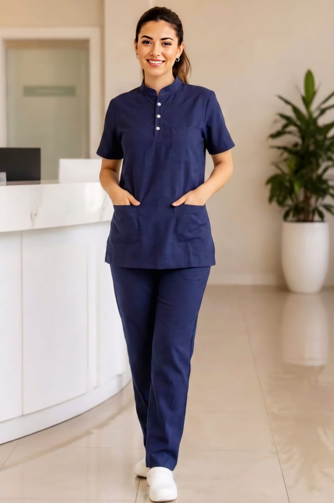 AMA Signature 5-Pocket Medical Scrub Set - Navy Blue I Premium Poly Cotton Surgical Uniform