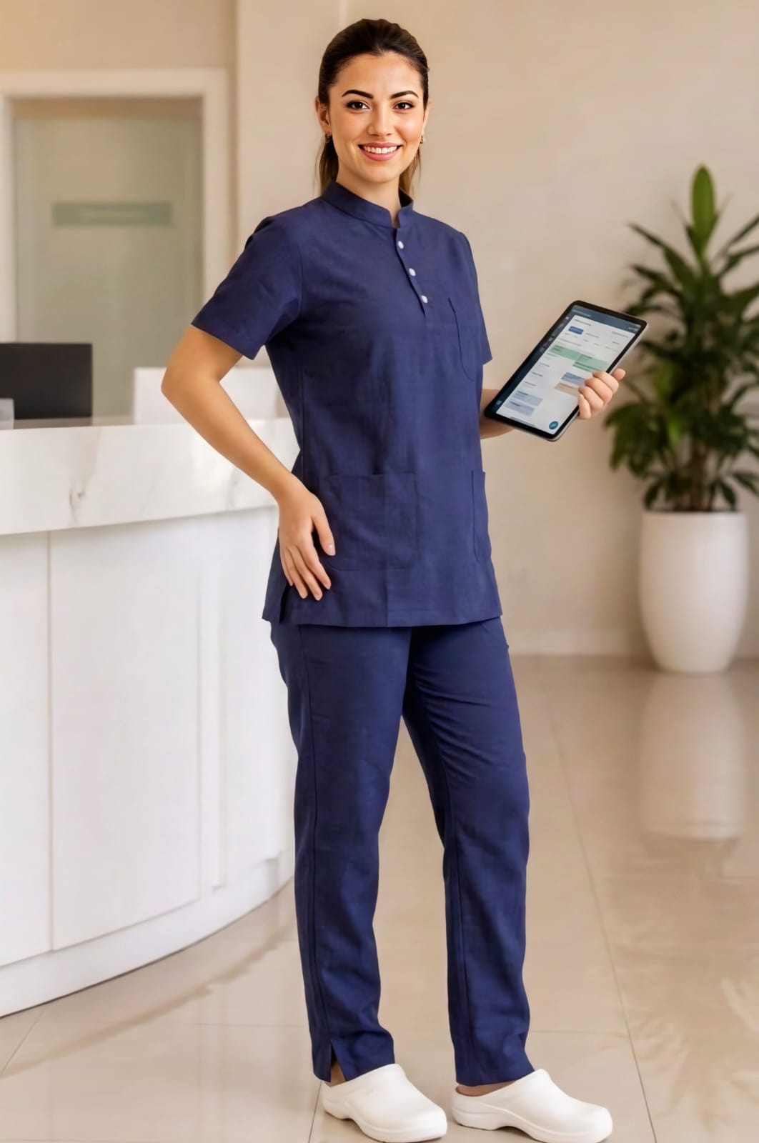 AMA Signature 5-Pocket Medical Scrub Set - Navy Blue I Premium Poly Cotton Surgical Uniform